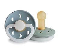 FRIGG Moon Phase Night Latex Pacifier Pack of 2 | Natural Rubber Soother | Glow | BPA-Free | Made in Denmark | Symmetrical Cherry Shaped Nipple (Stone Blue Night/Sage Night, Size 2 (6-18 Months))