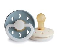 FRIGG Moon Phase Night Latex Pacifier Pack of 2 | Natural Rubber Soother | Glow | BPA-Free | Made in Denmark | Symmetrical Cherry Shaped Nipple (Stone Blue Night/Cream Night, Size 1 (0-6 Months))