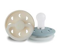 FRIGG Moon Phase Night Silicone Pacifier Pack of 2 | Silicone Soother | Glow | BPA-Free | Made in Denmark | Symmetrical Cherry Shaped Nipple (Stone Blue Night/Cream Night (6-18 Months))