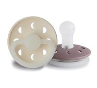 FRIGG Moon Phase Night Silicone Pacifier Pack of 2 | Silicone Soother | Glow | BPA-Free | Made in Denmark | Symmetrical Cherry Shaped Nipple (Cream Night/Twilight Mauve Night (0-6 Months))