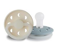 FRIGG Moon Phase Night Silicone Pacifier Pack of 2 | Silicone Soother | Glow | BPA-Free | Made in Denmark | Symmetrical Cherry Shaped Nipple (Stone Blue Night/Cream Night (0-6 Months))