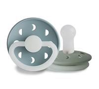 FRIGG Moon Phase Night Silicone Pacifier Pack of 2 | Silicone Soother | Glow | BPA-Free | Made in Denmark | Symmetrical Cherry Shaped Nipple (Stone Blue Night/Sage Night (6-18 Months))