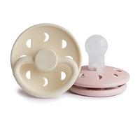 FRIGG Moon Phase Silicone Pacifier Pack of 2 | Silicone Soother Dummy | BPA-Free | Made in Denmark | Symmetrical Cherry Shaped Nipple (Blush/Cream (0-6 Months))