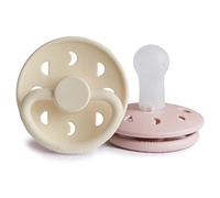 FRIGG Moon Phase Silicone Pacifier Pack of 2 | Silicone Soother Dummy | BPA-Free | Made in Denmark | Symmetrical Cherry Shaped Nipple (Blush/Cream (6-18 Months))