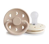 FRIGG Moon Phase Silicone Pacifier Pack of 2 | Silicone Soother Dummy | BPA-Free | Made in Denmark | Symmetrical Cherry Shaped Nipple (Cream/Croissant (0-6 Months))
