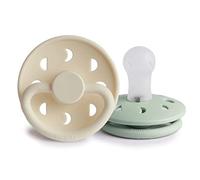FRIGG Moon Phase Silicone Pacifier Pack of 2 | Silicone Soother Dummy | BPA-Free | Made in Denmark | Symmetrical Cherry Shaped Nipple (Cream/Sage (0-6 Months))