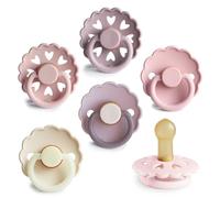 FRIGG Multipack Latex Dummies | Pack of 6 | Natural Rubber/Natural Rubber | Made in Denmark | Symmetrical Cherry Teat | (Blooming Love, Size 2 (6-18 Months))