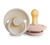 FRIGG Rope Latex Dummy | Dummy 2 Pack | Symmetrical Cherry Teat | BPA Free | Made in Denmark | Latex Dummy | (Blush/Cream, Size 2 (6-18 Months))