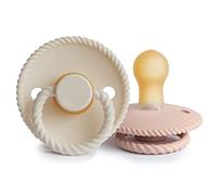 FRIGG Rope Latex Dummy | Dummy 2 Pack | Symmetrical Cherry Teat | BPA Free | Made in Denmark | Latex Dummy | (Blush/Cream, Size 1 (0-6 Months))
