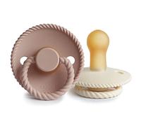FRIGG Rope Latex Pacifier Pack of 2 | Natural Rubber Soother Dummy | BPA-Free | Made in Denmark | Symmetrical Cherry Shaped Nipple (Blush/Cream, Size 2 (6-18 Months))