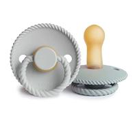 FRIGG Rope Latex Pacifier Pack of 2 | Natural Rubber Soother Dummy | BPA-Free | Made in Denmark | Symmetrical Cherry Shaped Nipple (French Gray/Silver Gray, Size 2 (6-18 Months))