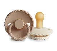 FRIGG Rope Latex Pacifier Pack of 2 | Natural Rubber Soother Dummy | BPA-Free | Made in Denmark | Symmetrical Cherry Shaped Nipple (Cream/Croissant, Size 2 (6-18 Months))