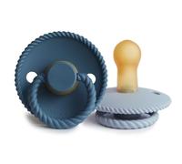 FRIGG Rope Latex Pacifier Pack of 2 | Natural Rubber Soother Dummy | BPA-Free | Made in Denmark | Symmetrical Cherry Shaped Nipple (Ocean View/Powder Blue, Size 2 (6-18 Months))