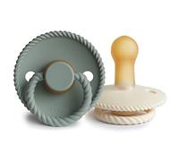 FRIGG Rope Latex Pacifier Pack of 2 | Natural Rubber Soother Dummy | BPA-Free | Made in Denmark | Symmetrical Cherry Shaped Nipple (Cream/Sage, Size 2 (6-18 Months))