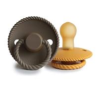 FRIGG Rope Latex Pacifier Pack of 2 | Natural Rubber Soother Dummy | BPA-Free | Made in Denmark | Symmetrical Cherry Shaped Nipple (Honey Gold/Portobello, Size 1 (0-6 Months))