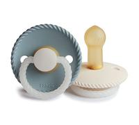FRIGG Rope Night Latex Pacifier Pack of 2 | Natural Rubber Soother Dummy | Glow | BPA-Free | Made in Denmark | Symmetrical Cherry Shaped Nipple (Stone Blue Night/Cream Night, Size 2 (6-18 Months))