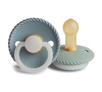 FRIGG Rope Night Latex Pacifier Pack of 2 | Natural Rubber Soother Dummy | Glow | BPA-Free | Made in Denmark | Symmetrical Cherry Shaped Nipple (Stone Blue Night/Sage Night, Size 2 (6-18 Months))
