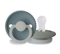 FRIGG Rope Night Silicone Pacifier Pack of 2 | Silicone Soother Dummy | Glow | BPA-Free | Made in Denmark | Symmetrical Cherry Shaped Nipple (Stone Blue Night/Sage Night (0-6 Months))