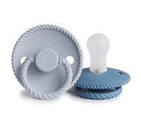 FRIGG Rope Silicone Pacifier Pack of 2 | Silicone Soother Dummy | BPA-Free | Made in Denmark | Symmetrical Cherry Shaped Nipple (Ocean View/Powder Blue (0-6 Months))