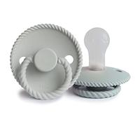 FRIGG Rope Silicone Pacifier Pack of 2 | Silicone Soother Dummy | BPA-Free | Made in Denmark | Symmetrical Cherry Shaped Nipple (French Gray/Silver Gray (0-6 Months))