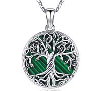 Friggem Malachite Tree of Life Necklace 925 Sterling Silver Celtic Tree of Life Pendant Jewellery Gift for Women Mom Daughter (Colorful-01-2)