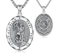 Friggem Patron Saint Necklace for Men Women, 925 Sterling Silver Saint Florian Pendant Medals Necklace Protection Amulet Religious Jewellery Gifts