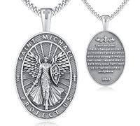 Friggem Saint Archangel Necklace for Men, 925 Sterling Silver St Michael Medal Pendant Necklace Amulet Jewellery Religious Gifts for Men Women