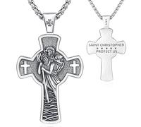 Friggem St. Christopher Necklace, 925 sterling silver St. Christopher cross pendant. Religious necklaces Amulet jewelry, Gifts for Men and Women