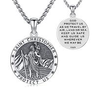 Friggem St Christopher Necklace for Men 925 Sterling Silver Saint Christopher Medal Pendant Necklace Religious Jewellery Amulet Gifts for Men Women