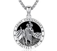 Friggem St Christopher Necklace for Men Women 925 Sterling Silver Saint Christopher Archangel Medal Protection Pendant Amulet Religious Jewellery Gift (C01-St Christopher-2)