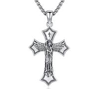 Friggem St Michael Cross Necklace for Men Women 925 Sterling Silver Saint Michael Archangel Medal Protection Pendant Amulet Religious Jewellery Gift (A5-St Michael)