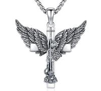 Friggem St. Michael Necklace, 925 sterling silver Archangel Michael cross Pendant Men's Pendant Necklace, Amulet jewelry, Gifts for men and women