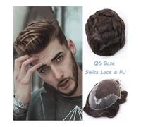 Friggqwe Hand Tied India Remy Hair Men System All Color Lace Toupee Hairpiece 120% Density Bleached Knot Swiss Lace Hair Piece for Men Bald cap(Darkest Brown,7x9)