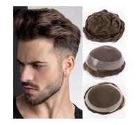 Friggqwe Male Human Wig Hairpiece Swiss Lace PU Around Prosthesis Male Wig Hair Replacement System Pure Handmade For Men Toupee Bald cap(Darkest Brown,6x8)