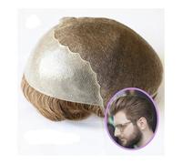 Friggqwe Men Human Hair Replacement System Unit Toupee Wig For Men Durable Male Hair Prosthesis Men's Wigs Bald cap(Darkest Brown,6x8)