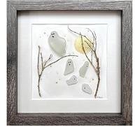 Fright Flight| Ghost| Sea Glass Art,Handcrafted Framed Ghost| Sea Glass Decor An Adorable Scene Of Ghosts Haunting An Adorable Scene Of Ghosts| Haunting The World,1Pcs
