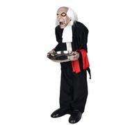 Fright House Steward Prop with Tray Interactive Glowing-Eyed Halloween Character Prop Scary Powered Fright House Decoration