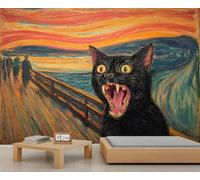 Frightened Black Cat Mural Natural Landscape Accent Wallpaper Animals Wallpaper Bridge View Kids Wall Paper for Bedroom Living Room Sofa Tv Background Wall Mural Poster Decor 250X175cm