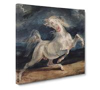 Frightened Horse by Eugene Delacroix Classic Painting Canvas Wall Art Print Ready to Hang, Framed Picture for Living Room Bedroom Home Office Décor, 20x20 Inch (50x50 cm)