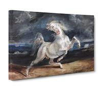Frightened Horse By Eugene Delacroix Classic Painting Canvas Wall Art Print Ready to Hang, Framed Picture for Living Room Bedroom Home Office Décor, 20x14 Inch (50x35 cm)