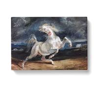 Frightened Horse By Eugene Delacroix Classic Painting Canvas Wall Art Print Ready to Hang, Framed Picture for Living Room Bedroom Home Office Décor, 50x35 cm (20x14 Inch)