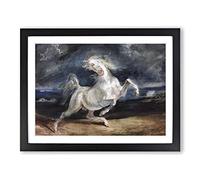 Frightened Horse By Eugene Delacroix Classic Painting Framed Wall Art Print, Ready to Hang Picture for Living Room Bedroom Home Office Décor, Black A4 (34 x 25 cm)