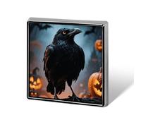 Frightening Halloween Crow Lapel Pin Square Metal Brooch Pin with Secure Pin Back Fashion Button Badge for Clothing, Hats, Bags Decoration