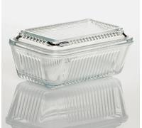 Pasabahce Clear Transparent Glass Serving Butter Dish Holder Tray With Top Lid