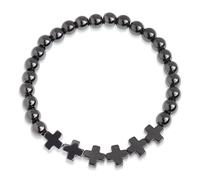 Frigotine Black Hematite Beaded Stretch Braided Bracelet for Man Woman, Goth Handmade Bead Religious Punk Bracelets Accessories Fashion Jewelry Fathers Gift, 7"-9", Hematite, hematite