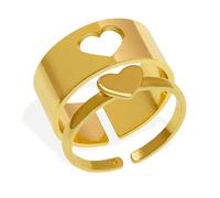 Frigotine Chunky Gold Opening Matching Rings for Couples, Valentines Day Adjustable Trendy Simple Heart Cross Butterfly Hollow Stackable Ring Love Engagement Promise Wedding Jewelry Gift, Brass, No