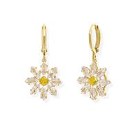 Frigotine Flower Earrings for Women, Sparkly Dainty Hoop Dangle Daisy Sunflower Prom Mothers Day Wedding Fashion Jewelry Gift, Brass, Rhinestone