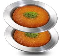Frigya Kunefe 2 Pack Large Baking and Serving Plates for Kadaifi, Phyllo, Fillo and Turkish Dessert Dough Burner - Silver Aluminum Frying Pans (Large Portion)