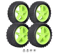 FriHobby Preglued 12mm Hex RC Buggy Wheels Tires Set 1/10 Scale Off-Road Model Car Front & Rear Compatible with Traxxas Bandit Vxl Losi Redcat Wltoys 144001 2S 3S Brushless Lipo Power