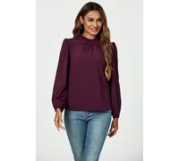 Frill Detail High Neck Top In Plum FS Collection Purple S